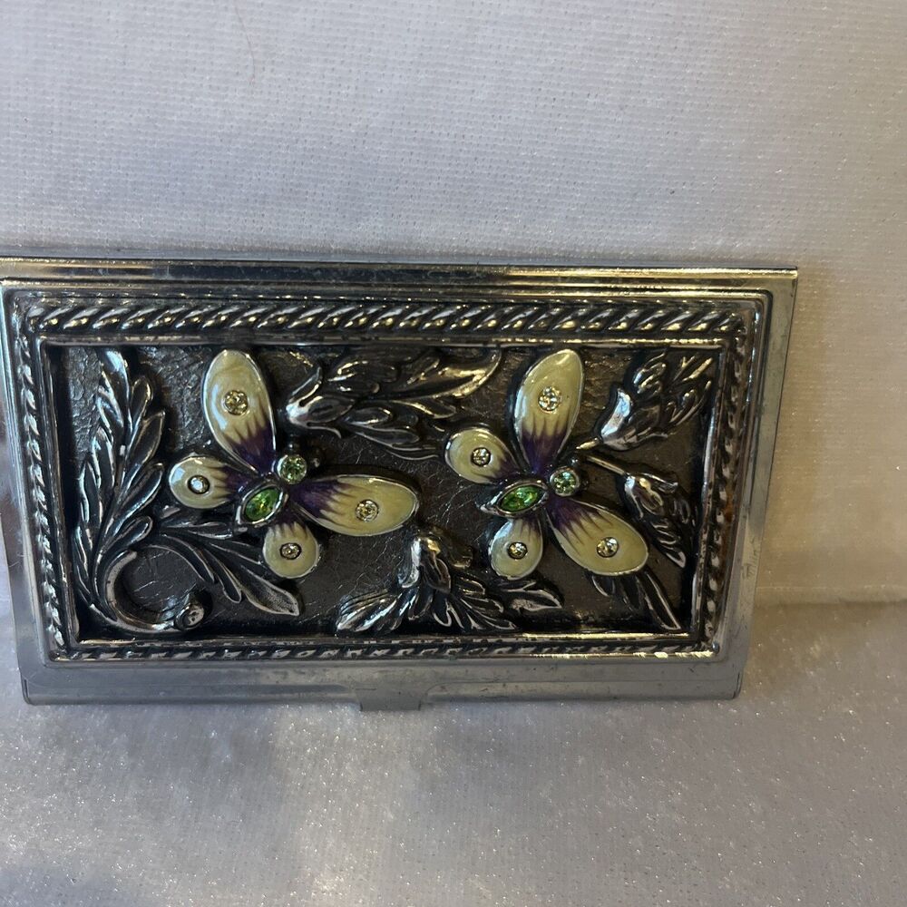 brighton business card holder butterfly Swarovski crystals silver rectangle READ